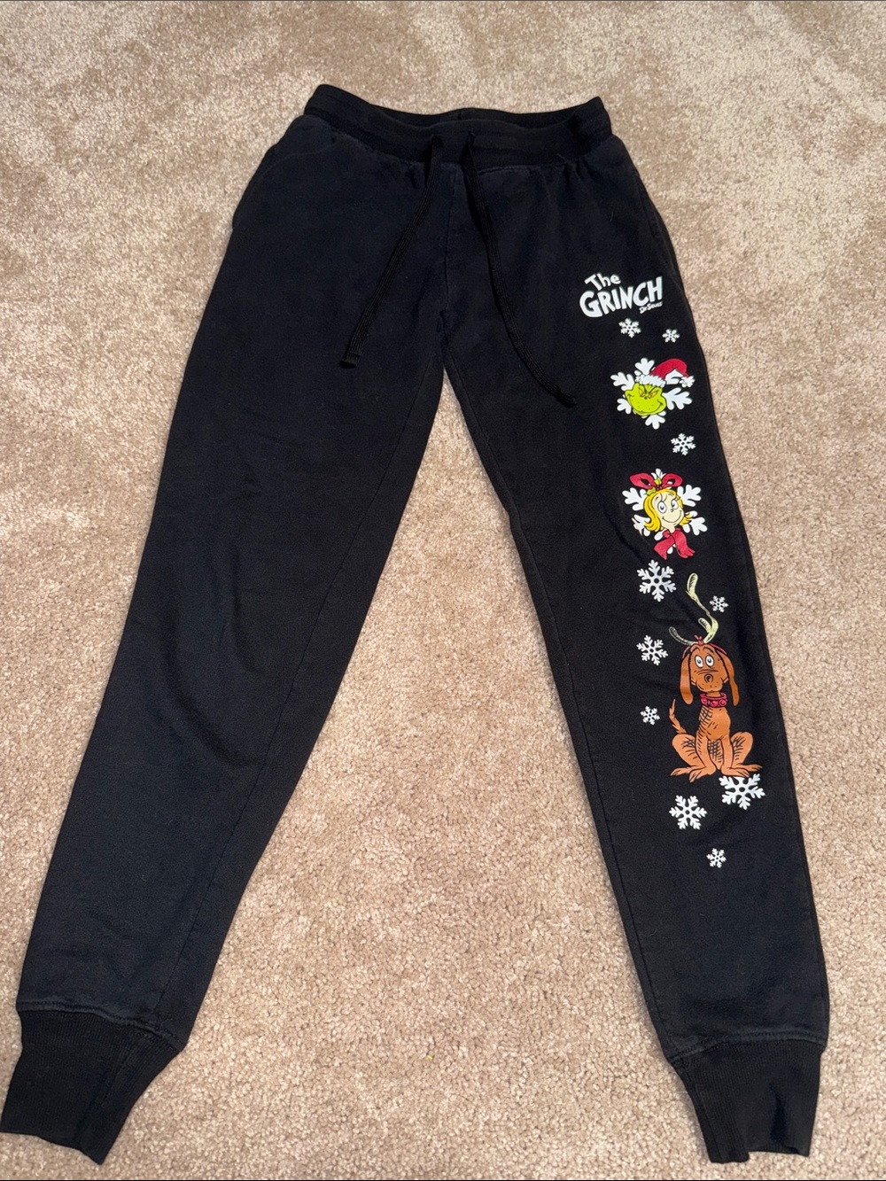 Black Dr Seuss The Grinch Christmas Graphic Jogger Sweatpants w/ Pockets